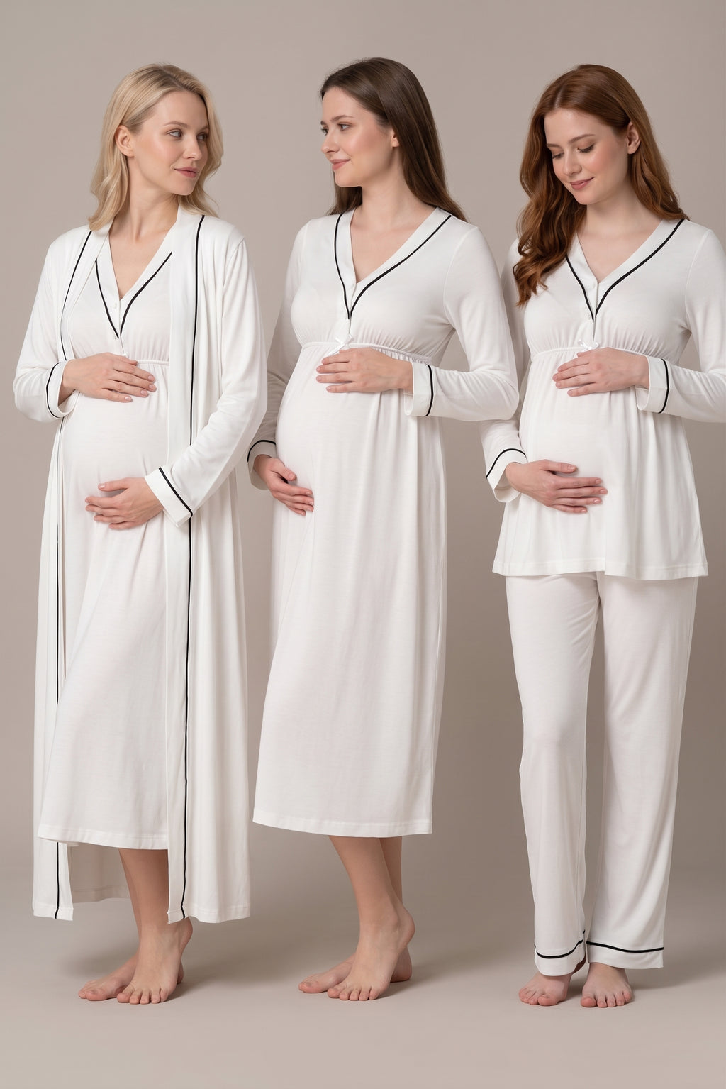 Şık Tasarım Biyeli Emzirme Kolaylıgı Saglayan Ayarlanabilir Bel Özellikli Pamuklu Lohusa Hamile Sabahlıklı Gecelik Pijama Seti 04056