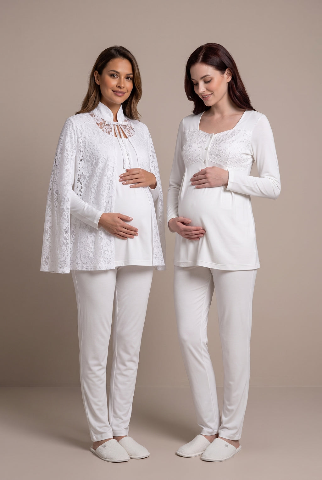 Şık Tasarım Dantel Sabahlıklı Ayarlanabilir Bel Özellikli Pamuklu Lohusa Hamile Sabahlıklı Pijama Takımı 06402