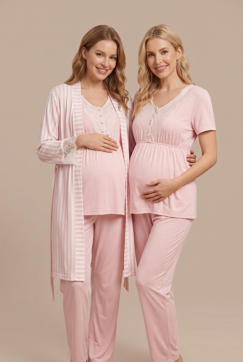 Şık Tasarım Desenli Dantel Detaylı Ayarlanabilir Bel Özellikli Lohusa Hamile Sabahlıklı Pijama Seti 02054