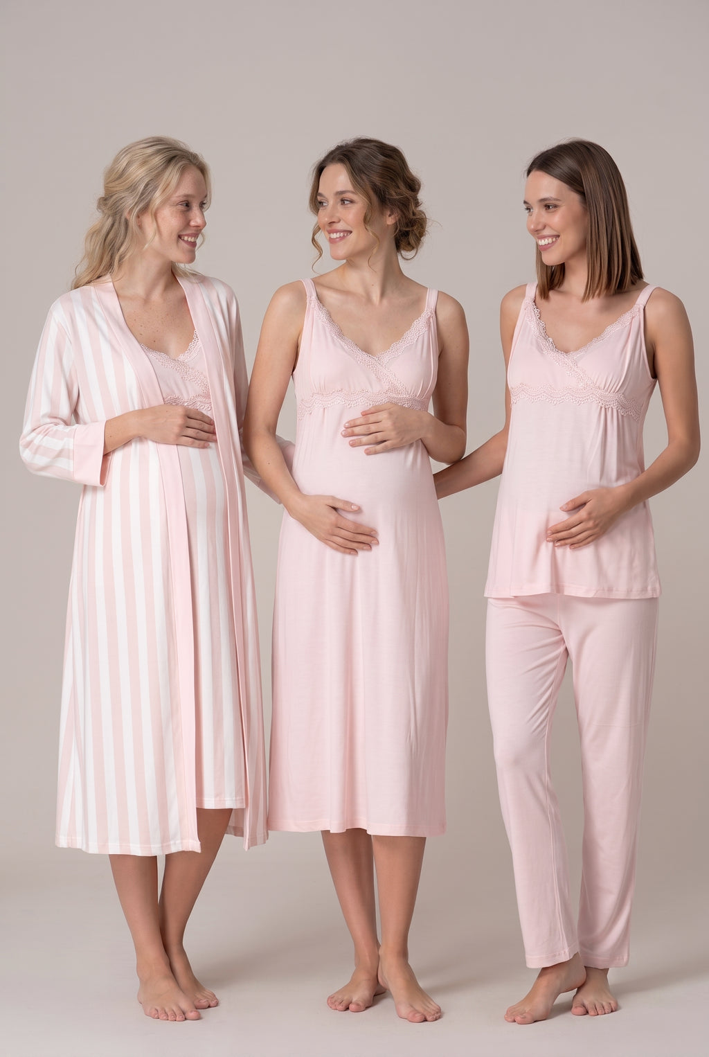 Şık Tasarım Ayarlanabilir Askılı Dantel Detaylı Pamuklu Lohusa Hamile Sabahlık Gecelik Pijama Set 09036