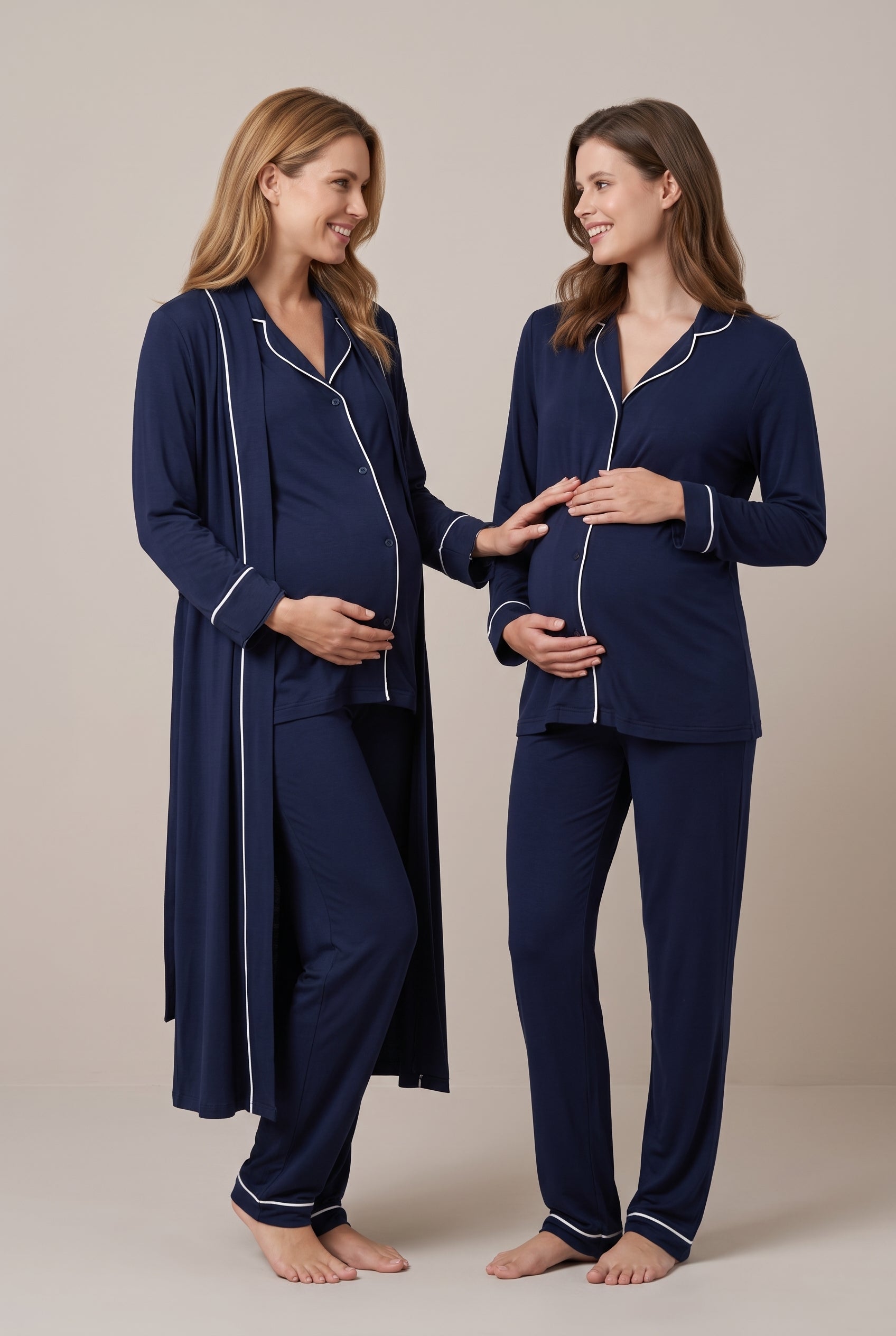 Şık Tasarım Önden Dügmeli Ayarlanabilir Bel Özellikli Emzirme Kolaylıgı Saglayan Pamuklu Lohusa Hamile Sabahlıklı Pijama Takımı 08098