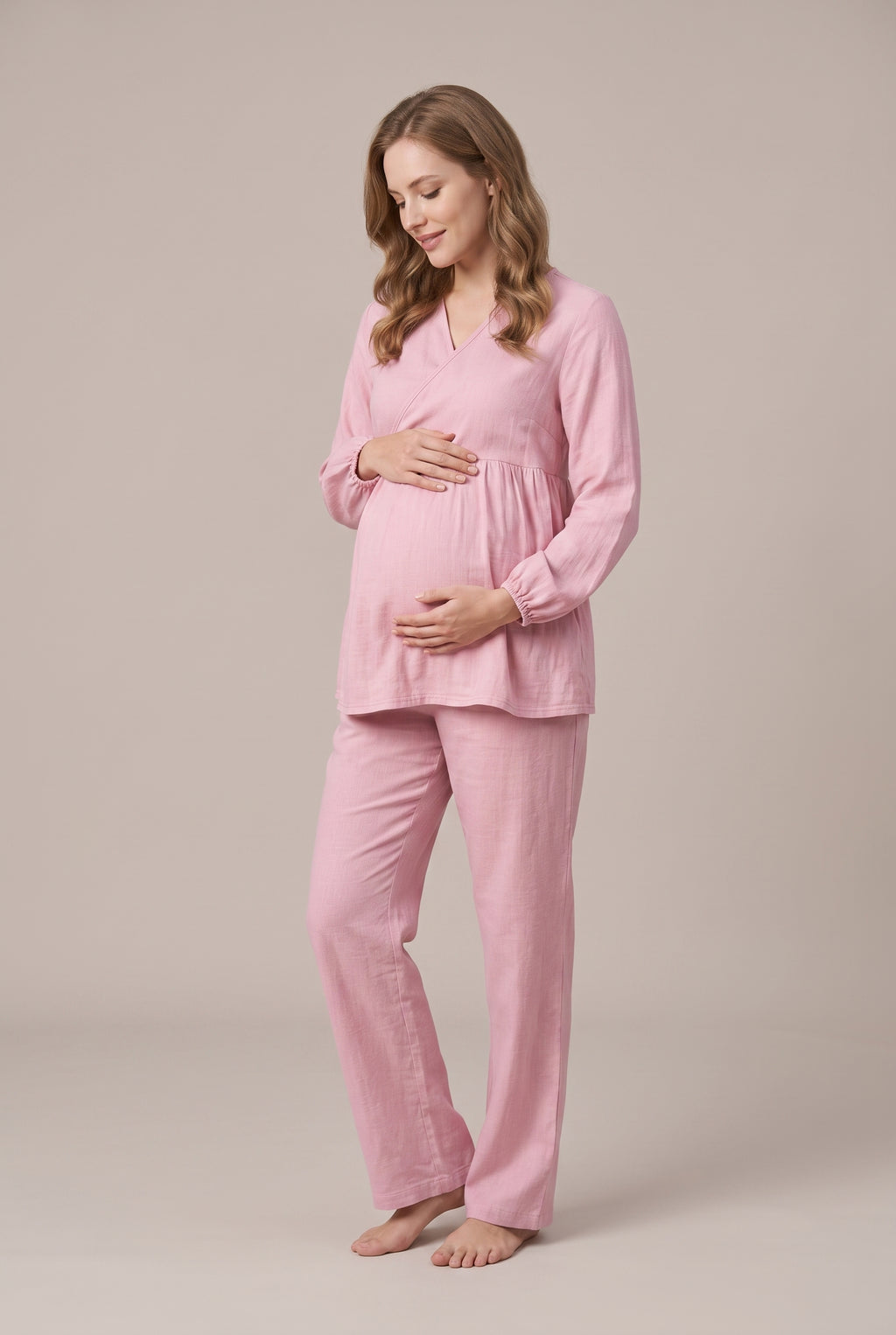 Şık Tasarım Müslin Kumaş Ayarlanabilir Bel Özellikli Emzirme Kolaylıgı Saglayan Pamuk Lohusa Hamile Pijama Takımı 03087