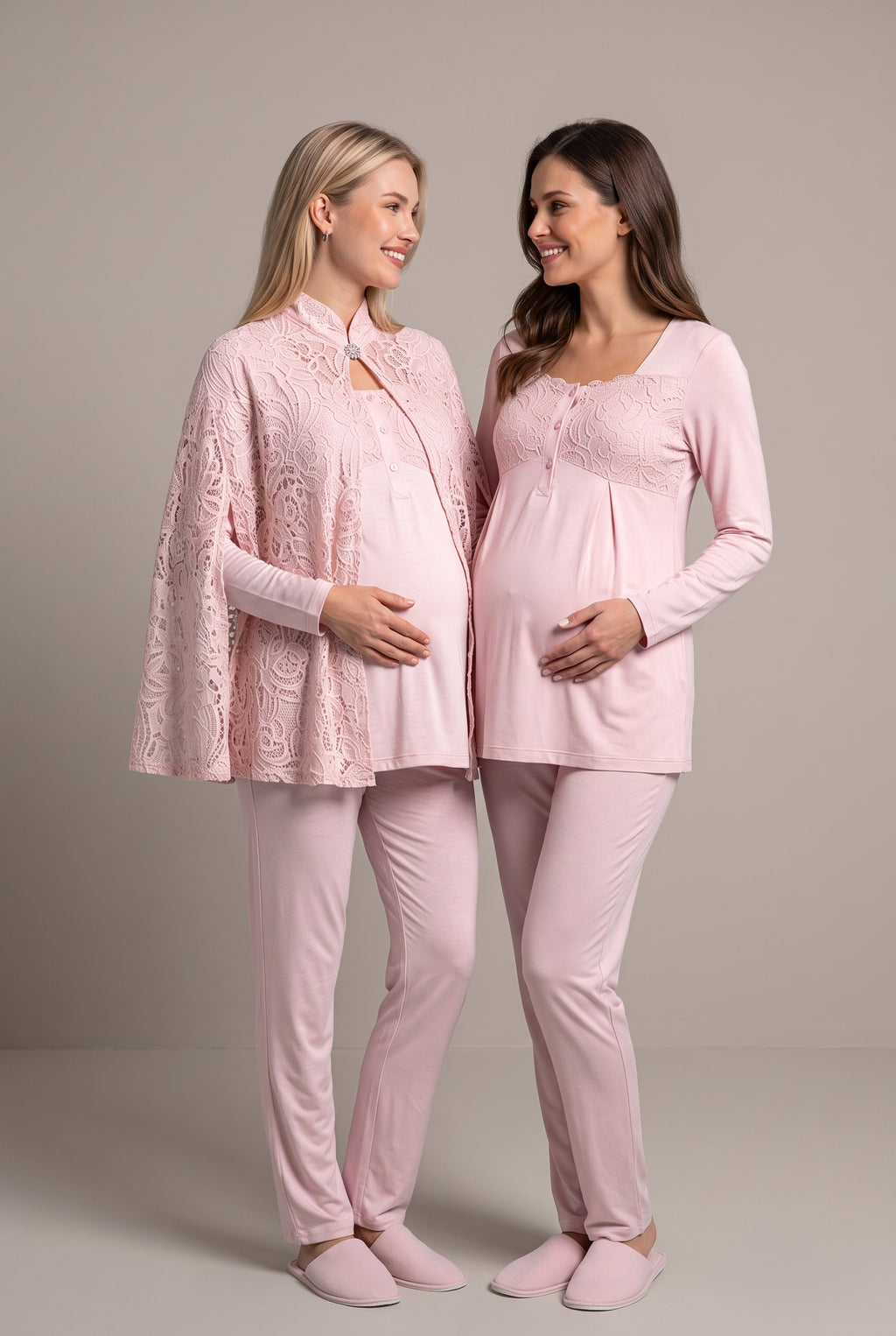 Şık Tasarım Dantel Sabahlıklı Ayarlanabilir Bel Özellikli Pamuklu Lohusa Hamile Sabahlıklı Pijama Takımı 06402
