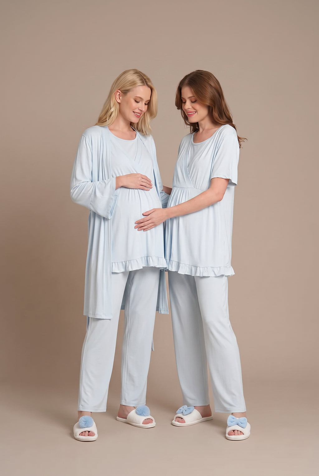 Şık Tasarım Kruvaze Yaka Pamuklu Ayarlanabilir Bel Özellikli Lohusa Hamile Sabahlıklı Pijama Seti 2364